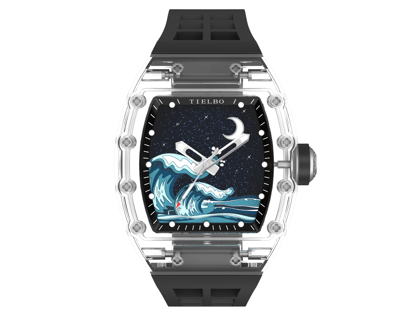 TIELBO Crystal Mechanical Watch for Men Tonneau Wave Starry Sky Dial Automatic Watch TC716
