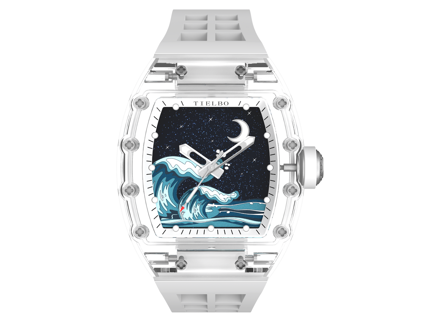 TIELBO Crystal Mechanical Watch for Men Tonneau Wave Starry Sky Dial Automatic Watch TC716
