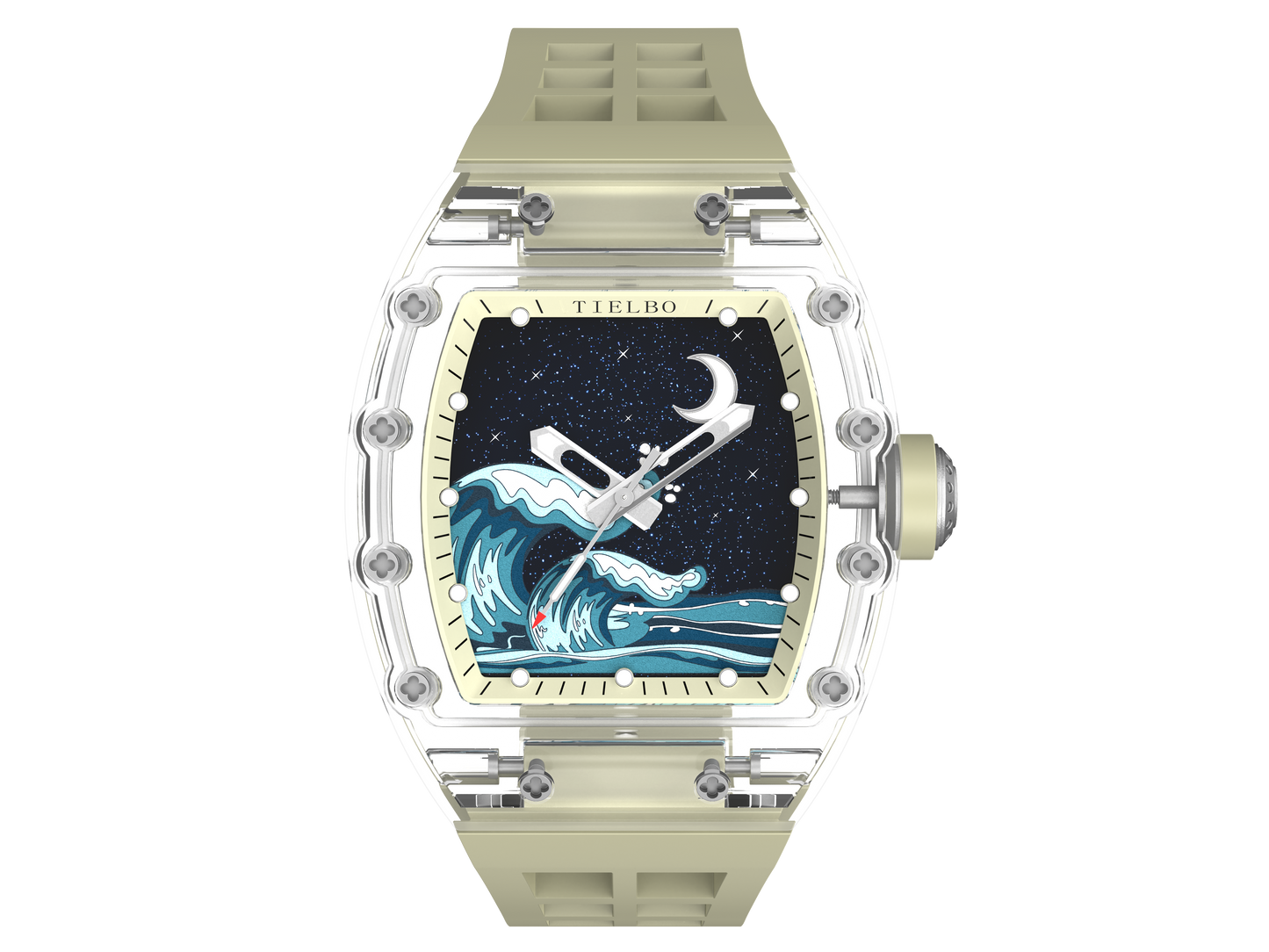 TIELBO Crystal Mechanical Watch for Men Tonneau Wave Starry Sky Dial Automatic Watch TC716