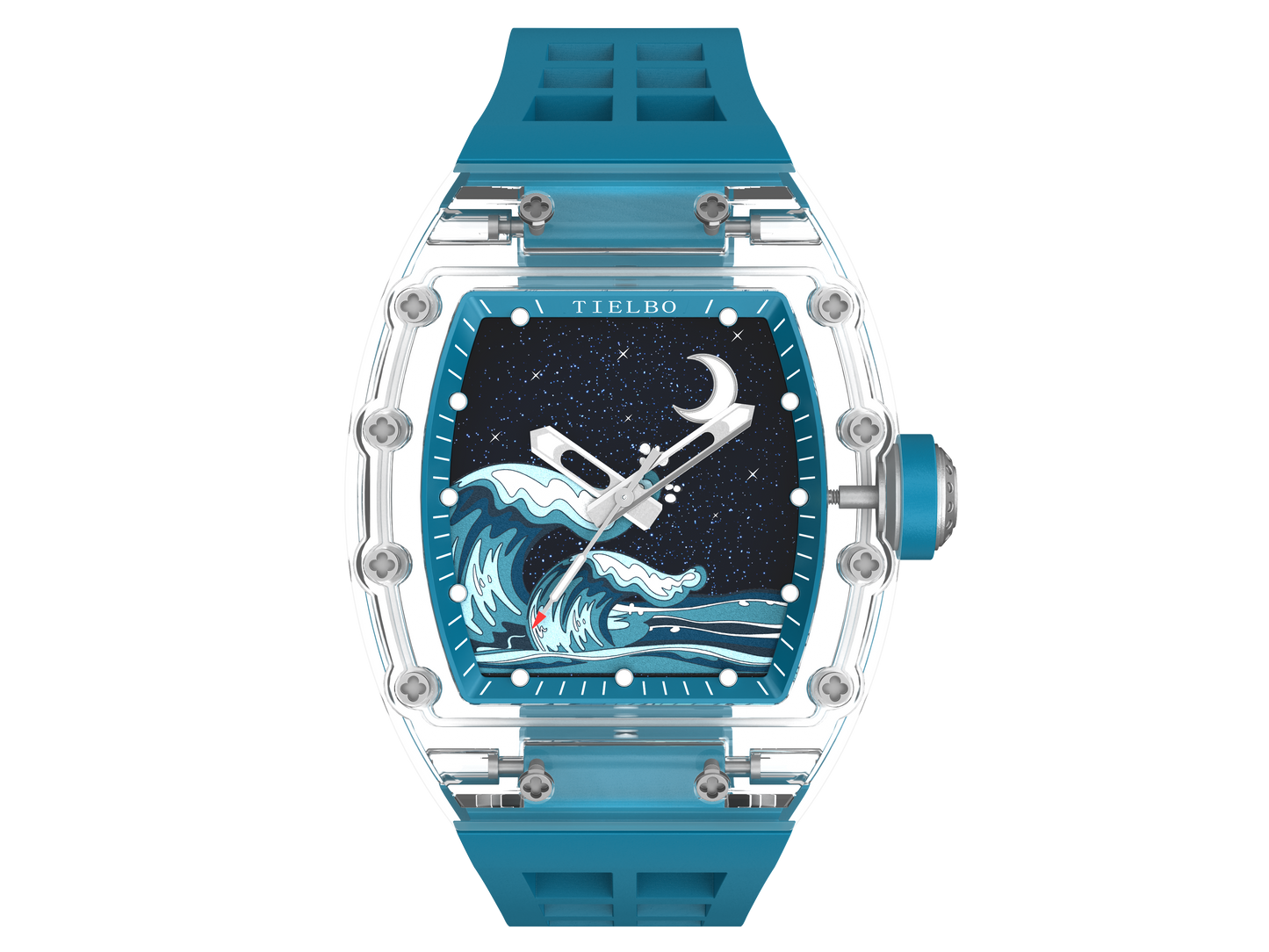 TIELBO Crystal Mechanical Watch for Men Tonneau Wave Starry Sky Dial Automatic Watch TC716
