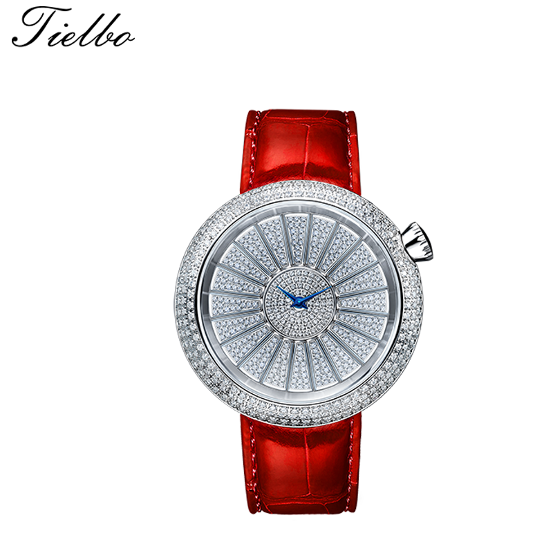 Tielbo Quartz Women's Watch Color Changing Diamond Dial Luxury Sapphire Wristwatch for Ladies TC820