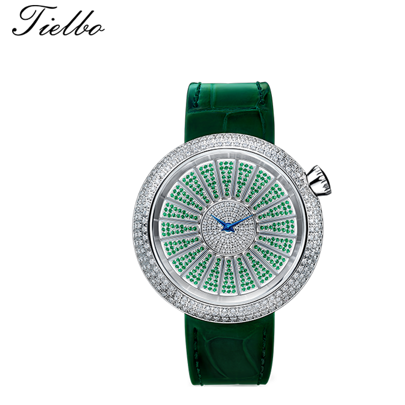 Tielbo Quartz Women's Watch Color Changing Diamond Dial Luxury Sapphire Wristwatch for Ladies TC820
