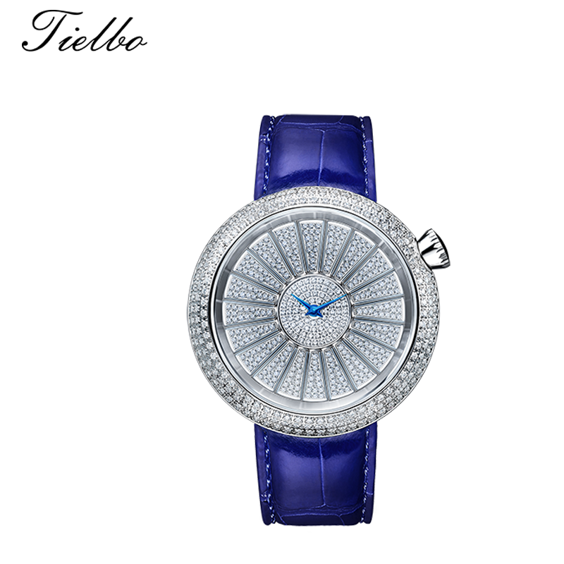 Tielbo Quartz Women's Watch Color Changing Diamond Dial Luxury Sapphire Wristwatch for Ladies TC820