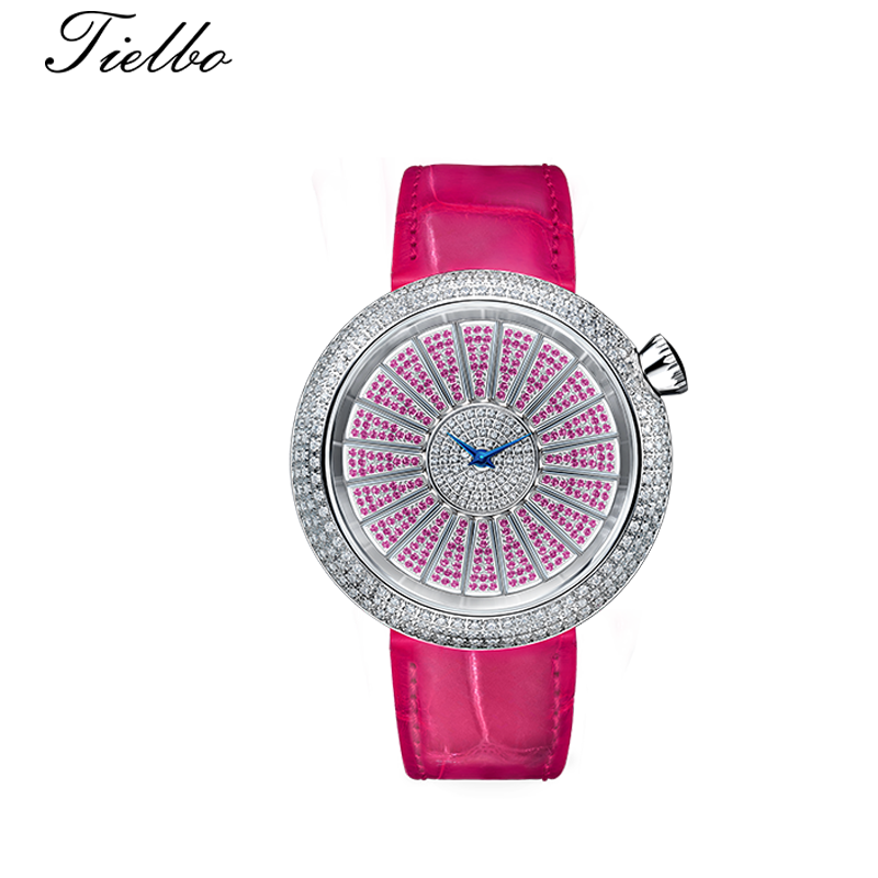 Tielbo Quartz Women's Watch Color Changing Diamond Dial Luxury Sapphire Wristwatch for Ladies TC820