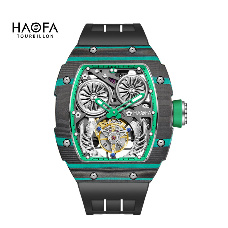 HAOFA Automatic Tourbillon Double Barrels Movement 72 Hours Power NTPT(carbon fiber)bezel Titanium Magnesium Case 1922