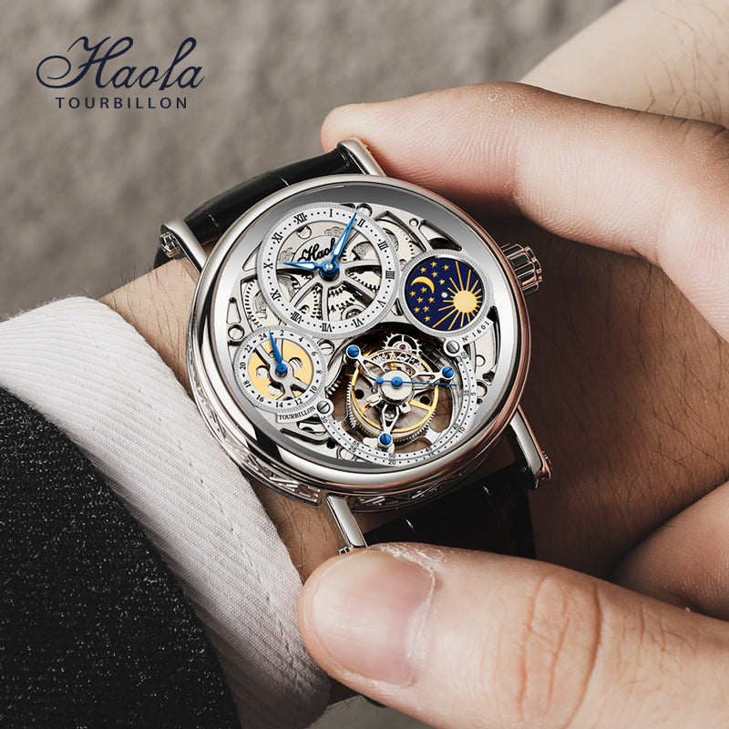 Haofa 1601 Skeleton GMT CNC Engraving Tourbillon 28800