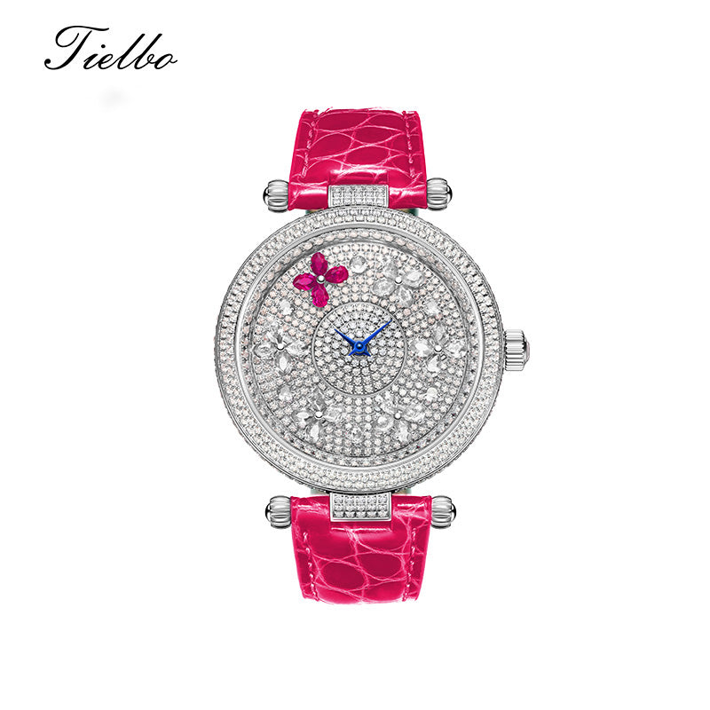 TIELBO Luxury Quartz Women's Watch Zircon Butterfly Dial Wristwatch for Ladies TC819