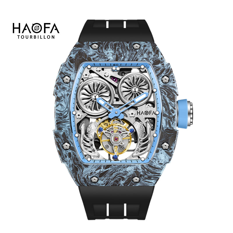 HAOFA Automatic Tourbillon Double Barrels Movement 72 Hours Power NTPT(carbon fiber)bezel Titanium Magnesium Case 1922