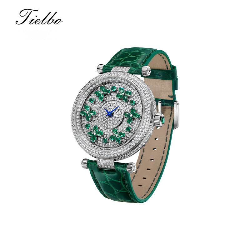 TIELBO Luxury Quartz Women's Watch Zircon Butterfly Dial Wristwatch for Ladies TC819