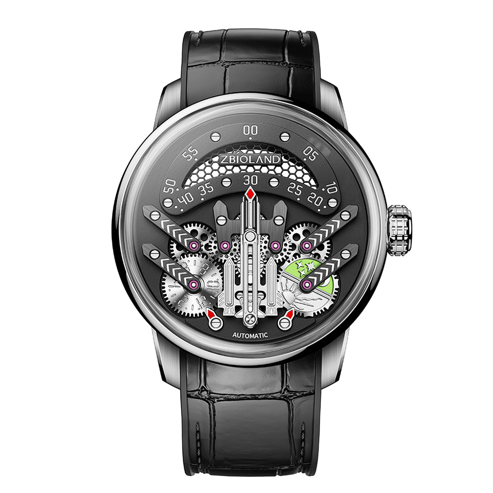 ZBIOLAND Space Star Watch Rocket Dial Sapphire Luminous Men's Wristwatch 1004