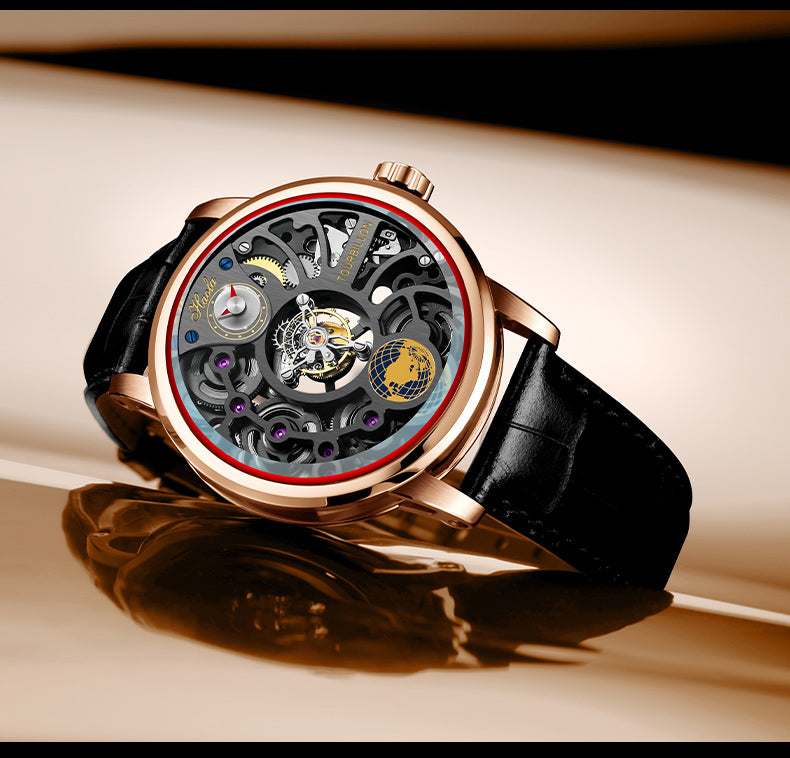 HAOFA 1938 Center Tourbillon Watch for Men 4 Barrel Tourbillon, 120 Hours Power Skeleton Mechanical Watch