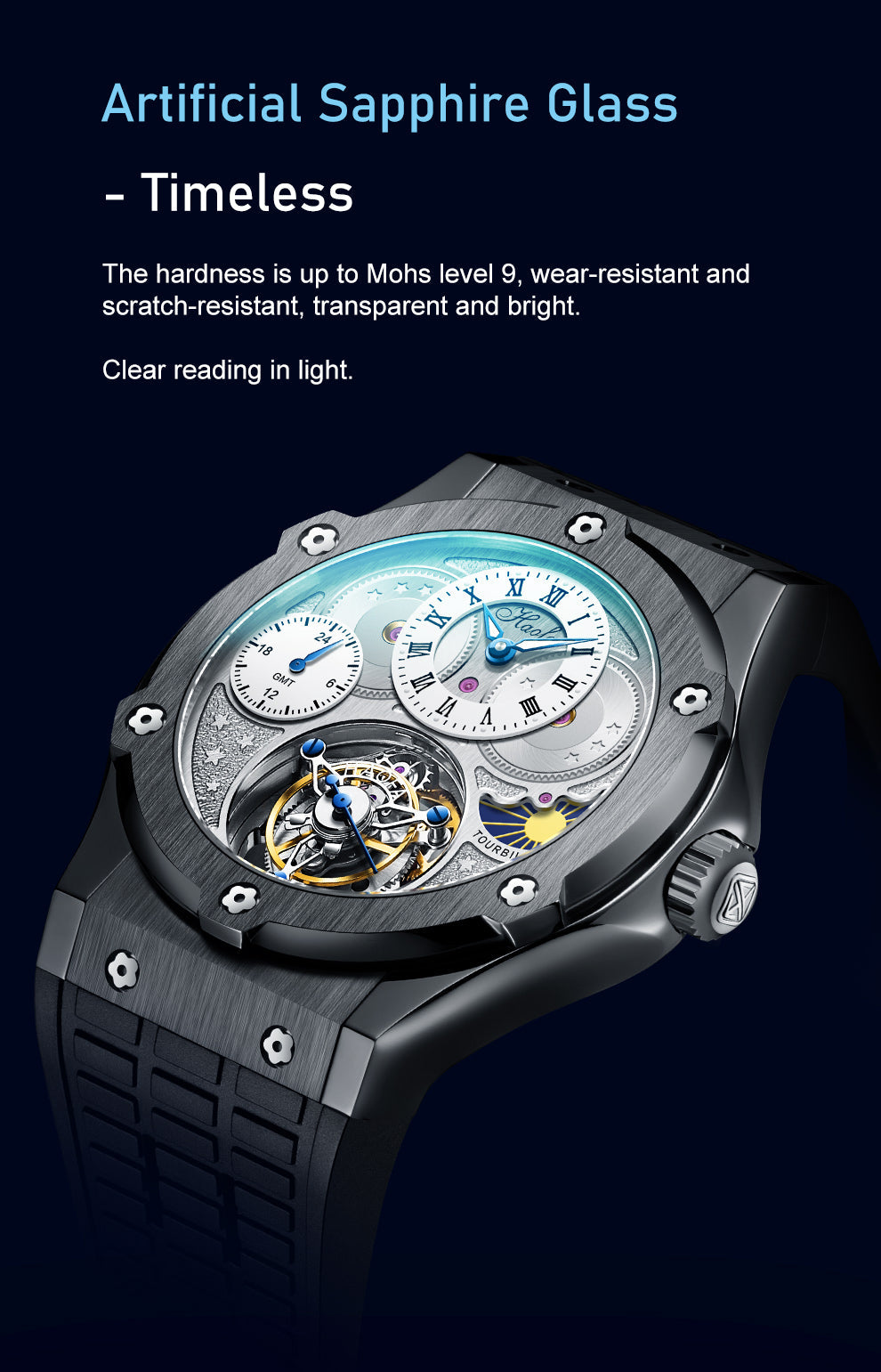 HAOFA GMT Flying Manual Tourbillon Sapphire Mirror Watches 1919