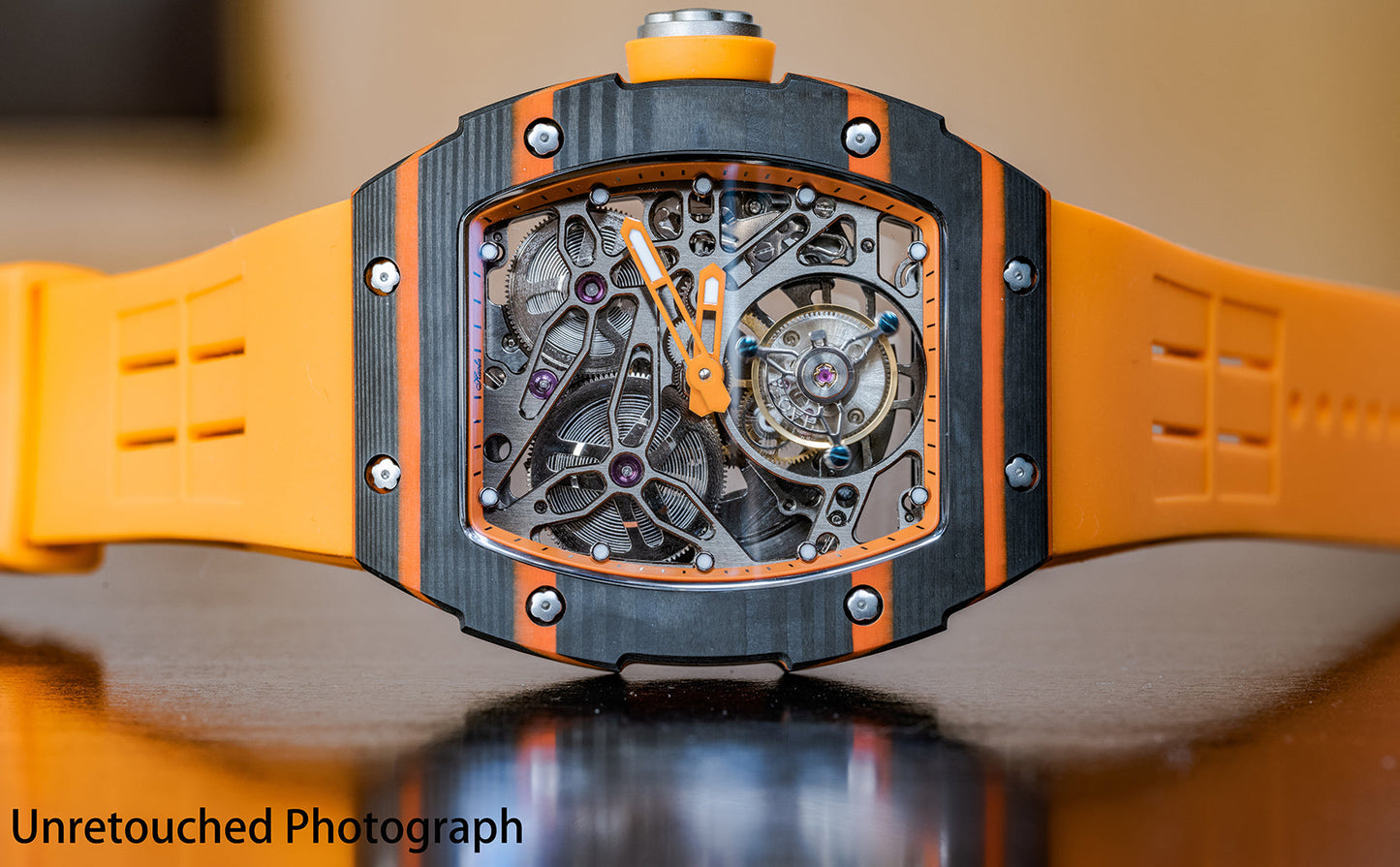 HAOFA Carbon Fiber Automatic Tourbillon Watch for Men Double Spring 1901-1 Skeleton