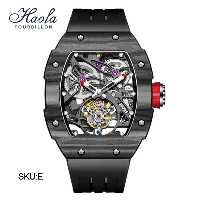 HAOFA Automatic Tourbillon Movement Free Sprung Balance Wheel 1901-1 Double Spring Carbon Fiber Bezel Titanium Magnesium