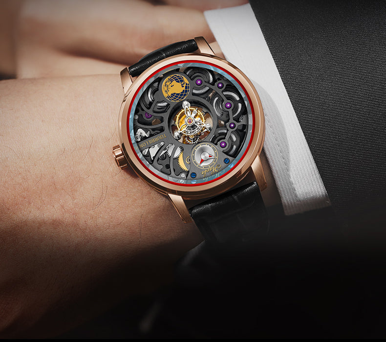 HAOFA 1938 Center Tourbillon Watch for Men 4 Barrel Tourbillon, 120 Hours Power Skeleton Mechanical Watch