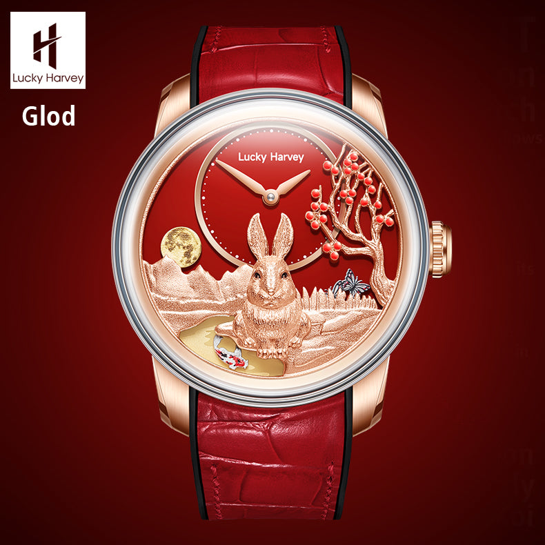 LUCKY HARVEY Rabbit Automatic Watch Round Shaped Case Luminous Limited Edition 588PCS