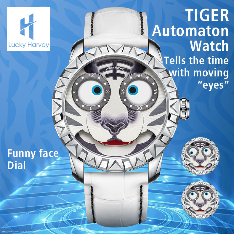 LUCKY HARVEY Tiger Automatic Watch Round Shaped Case Luminous Limited Edition(2022PCS)
