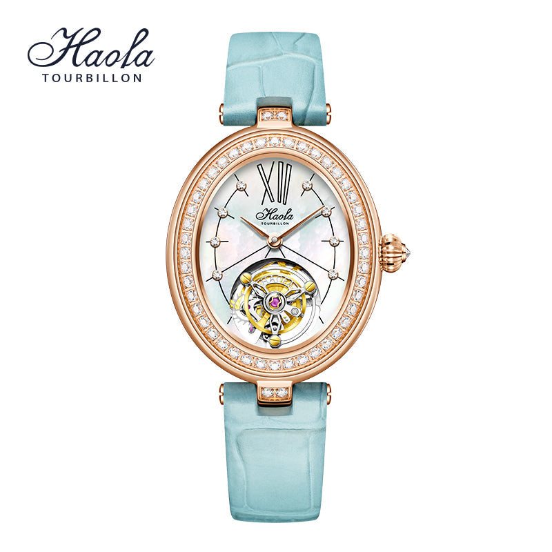 Haofa 2118 women lady Tourbillon watches Pearl dial mechanical watches Luxury Sapphire oval tourbillon movement