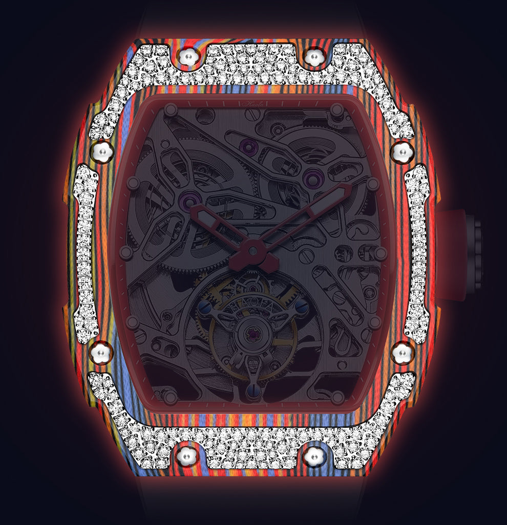 HAOFA Diamond Carbon Fiber Bezel Tourbillon Watch Twin-Spring Automatic Movement Watch 1901-3
