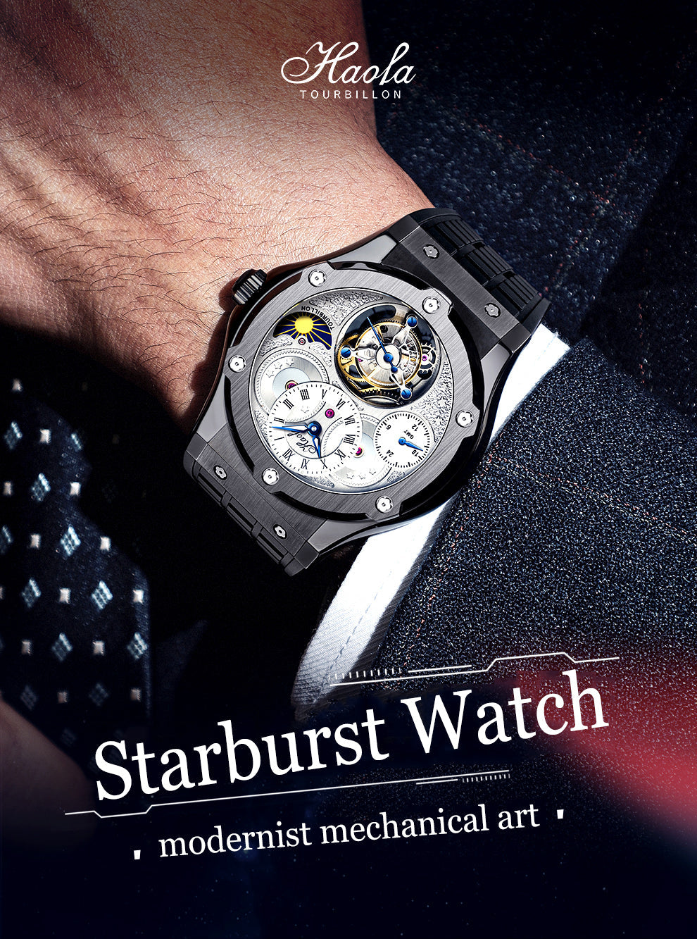 HAOFA GMT Flying Manual Tourbillon Sapphire Mirror Watches 1919