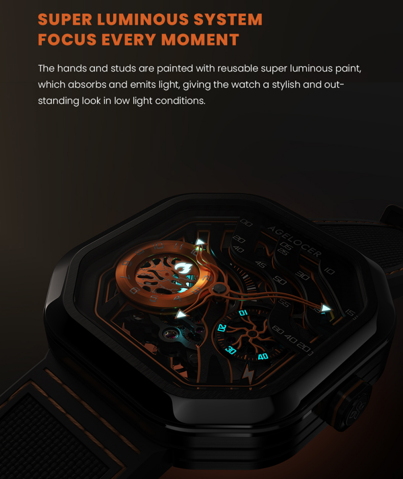 AGELOCER New Design Volcano Automatic Watch Sapphire Glass Power Reserve 80H Mechanical Watches Men's Stainless Steel Waterproof