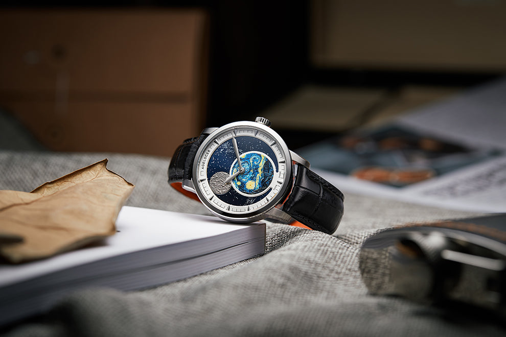 Automatic Moon Phase Watch Van Gogh Oil Painting Dial 6401