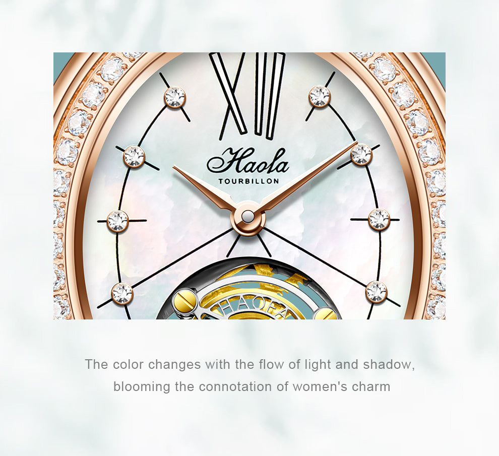 Haofa 2118 women lady Tourbillon watches Pearl dial mechanical watches Luxury Sapphire oval tourbillon movement
