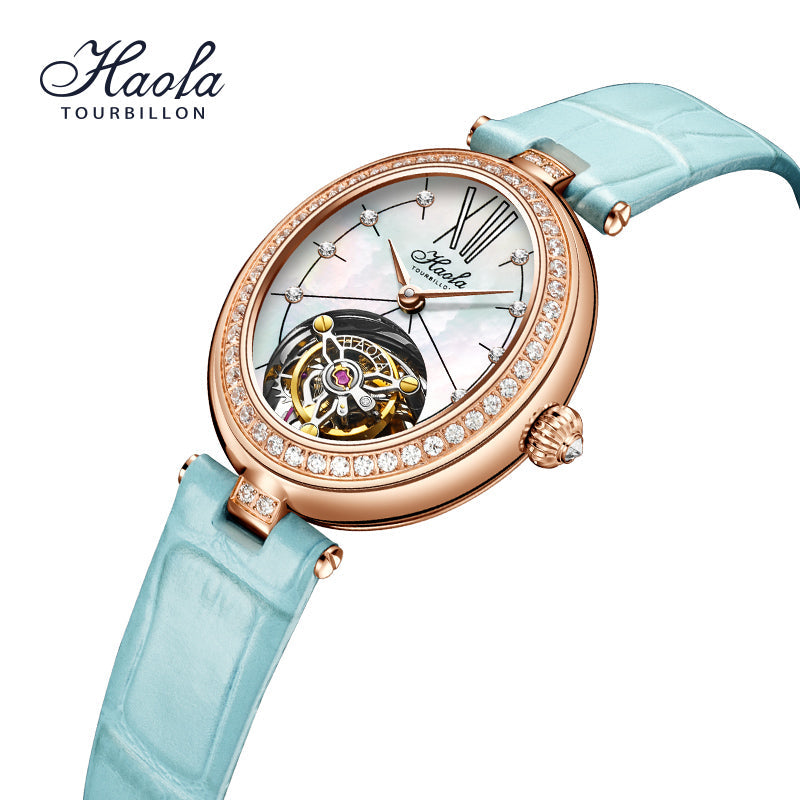 Haofa 2118 women lady Tourbillon watches Pearl dial mechanical watches Luxury Sapphire oval tourbillon movement