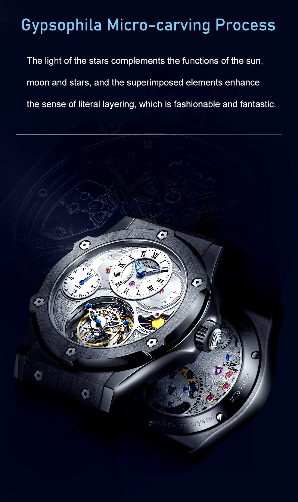 HAOFA GMT Flying Manual Tourbillon Sapphire Mirror Watches 1919