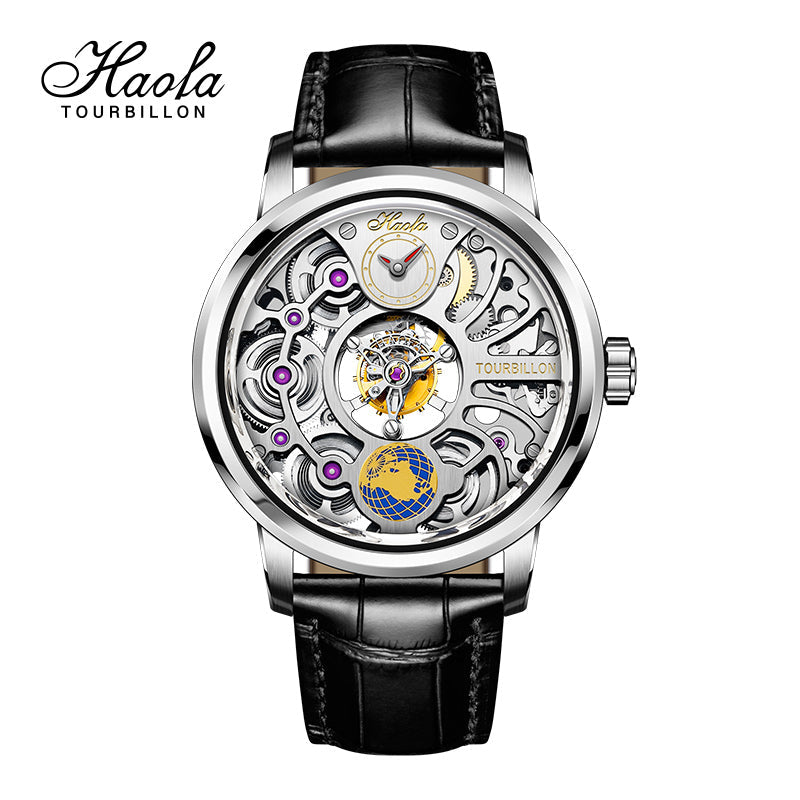 HAOFA 1938 Center Tourbillon Watch for Men 4 Barrel Tourbillon, 120 Hours Power Skeleton Mechanical Watch