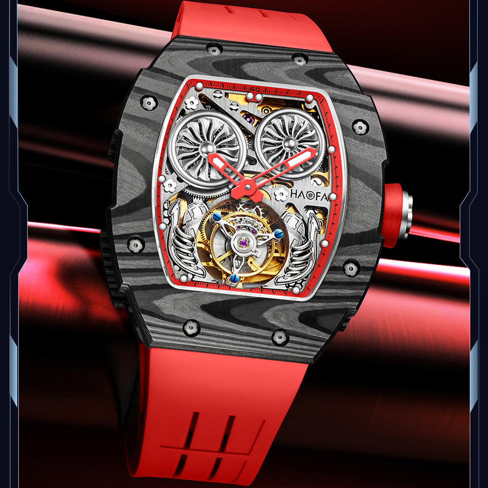 HAOFA Automatic Tourbillon Double Barrels Movement 72 Hours Power NTPT(carbon fiber)bezel Titanium Magnesium Case 1922