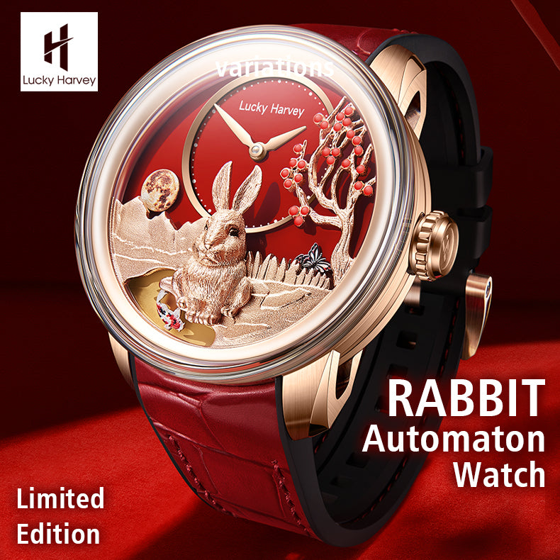 LUCKY HARVEY Rabbit Automatic Watch Round Shaped Case Luminous Limited Edition 588PCS