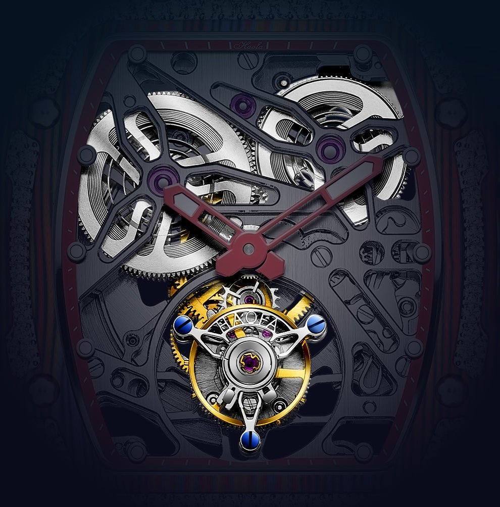 HAOFA Diamond Carbon Fiber Bezel Tourbillon Watch Twin-Spring Automatic Movement Watch 1901-3