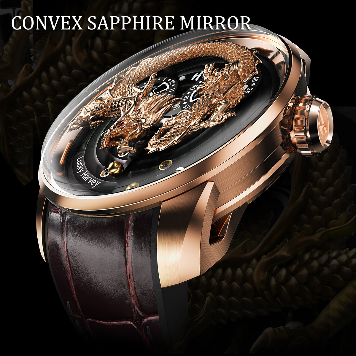 LUCKY HARVEY Dragon Automatic Watch Round Shaped Case Luminous