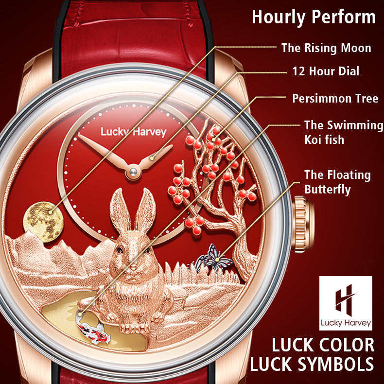 LUCKY HARVEY Rabbit Automatic Watch Round Shaped Case Luminous Limited Edition 588PCS