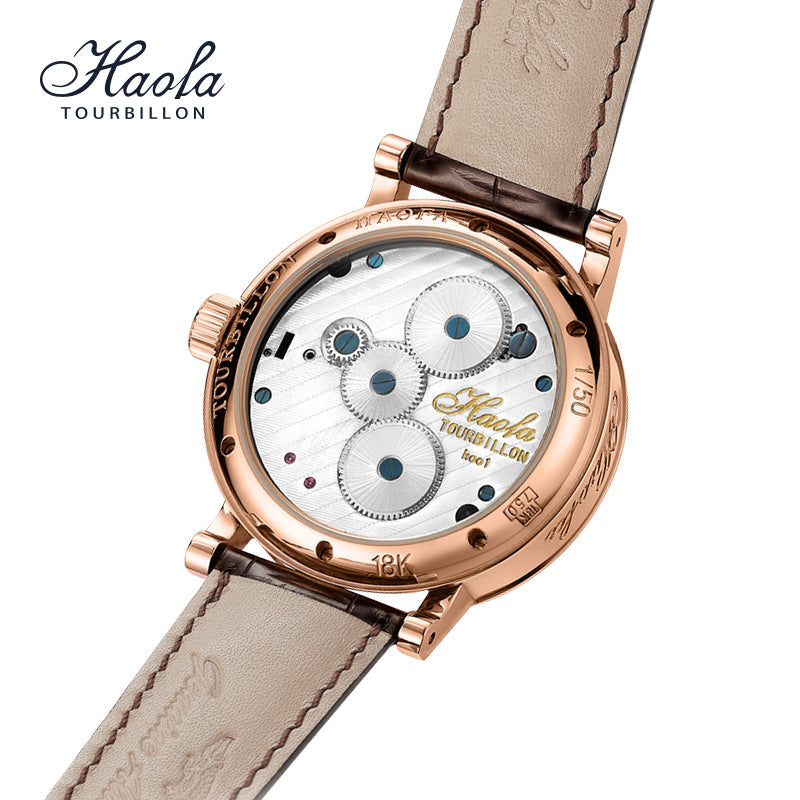 Hoafa Luxury Double Tourbillon And One Carrousel Flywheel Tourbillon Mechanical Watch For Men Sapphire 18K Real Gold Mens Watch Limited Edition