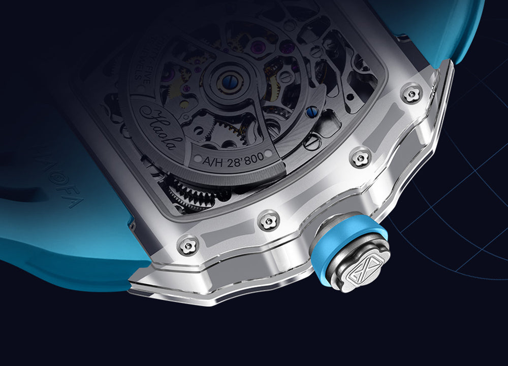 HAOFA High Hardness CRYSTAL CASE SKELETON Automatic TOURBILLON Double Barrel WATCH 2201