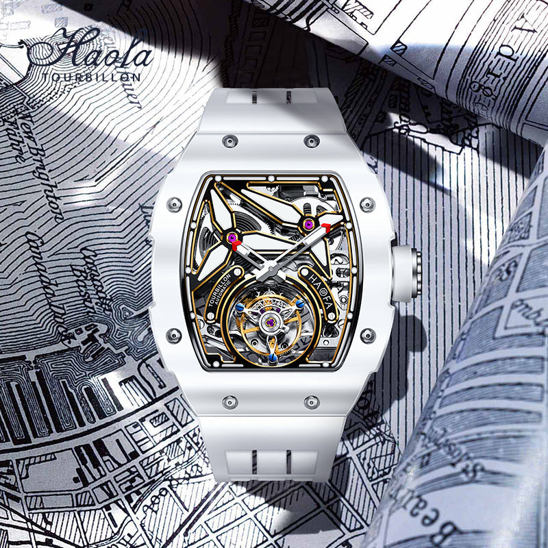 HAOFA Ceramics Bezel Automatic Tourbillon 1901-2 Double Spring Watch