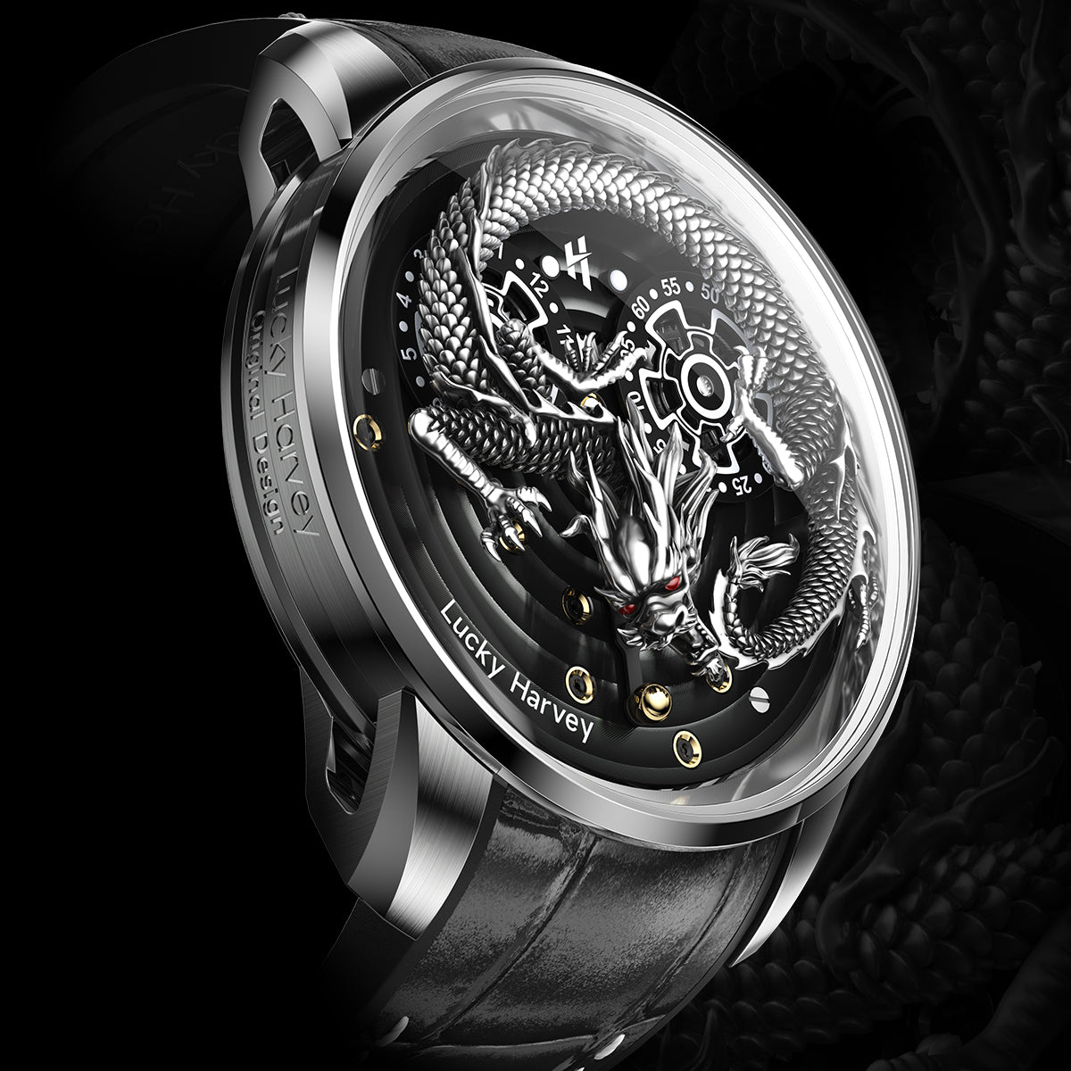 LUCKY HARVEY Dragon Automatic Watch Round Shaped Case Luminous