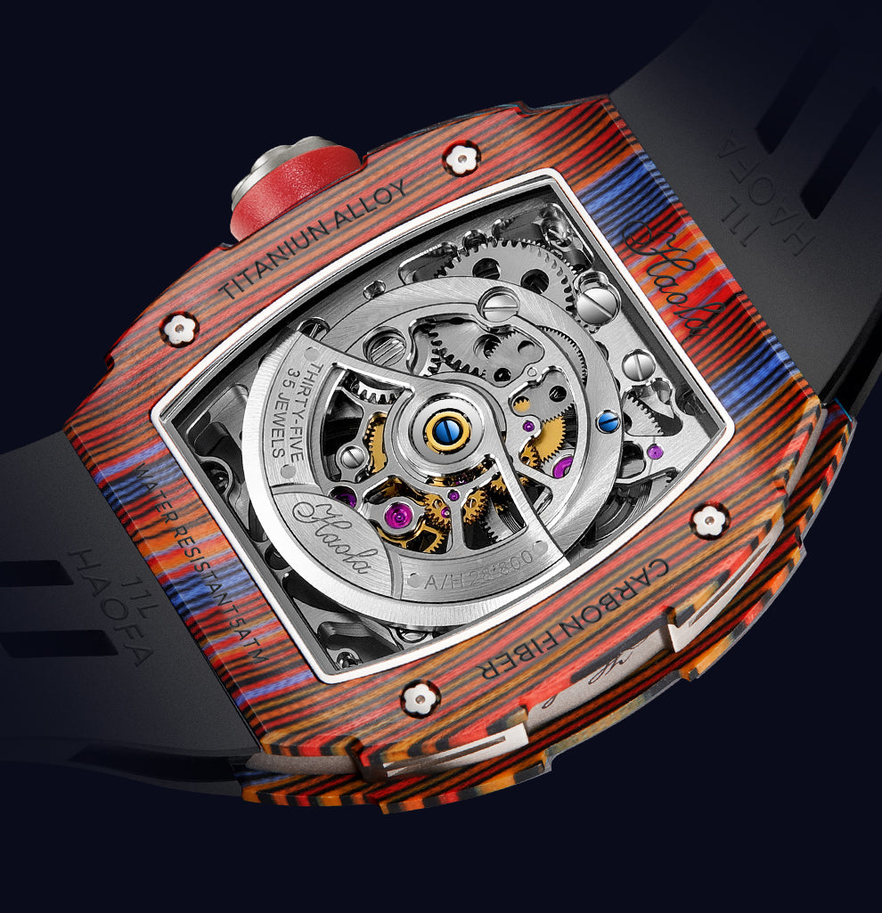 HAOFA Diamond Carbon Fiber Bezel Tourbillon Watch Twin-Spring Automatic Movement Watch 1901-3