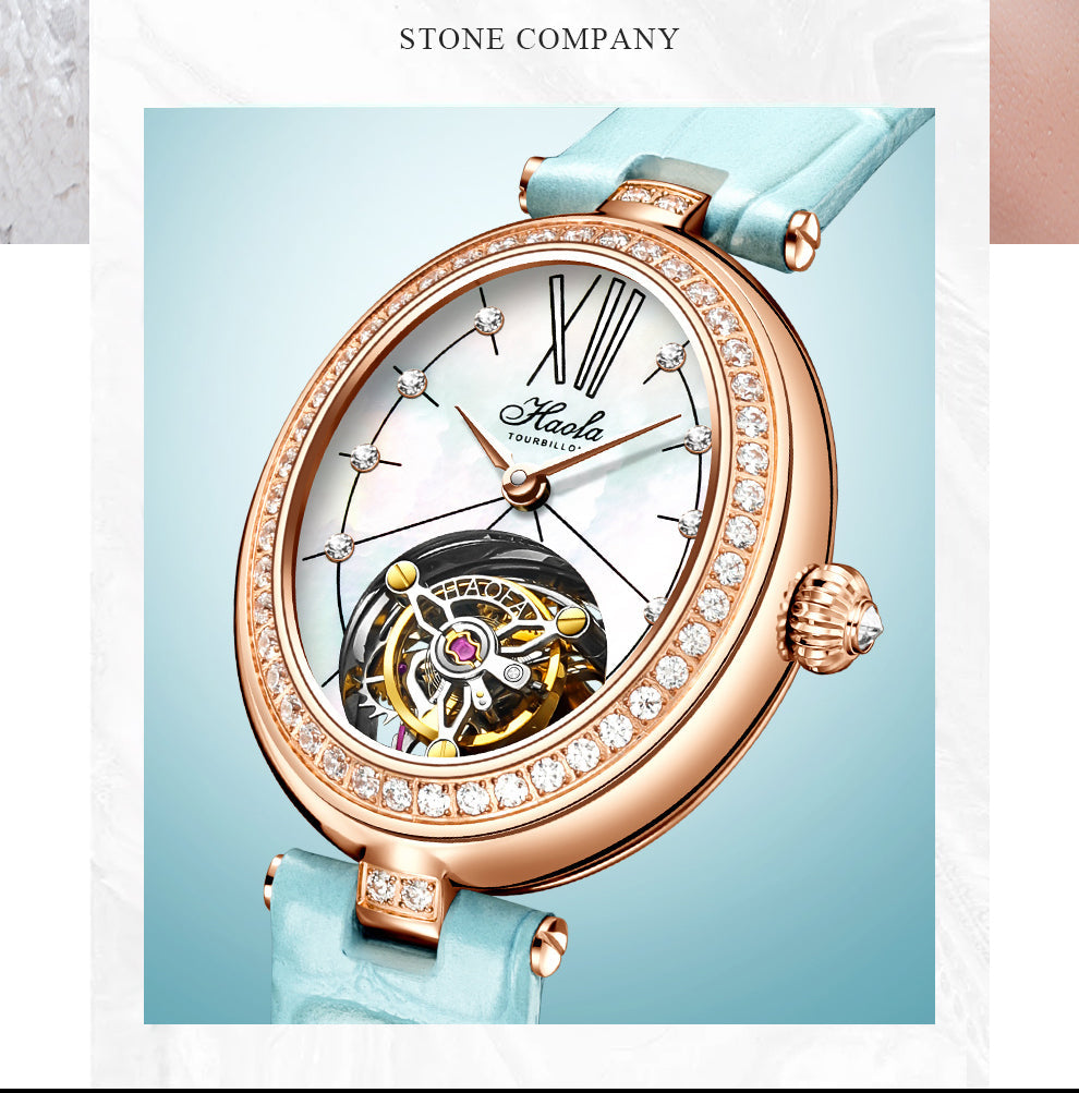 Haofa 2118 women lady Tourbillon watches Pearl dial mechanical watches Luxury Sapphire oval tourbillon movement