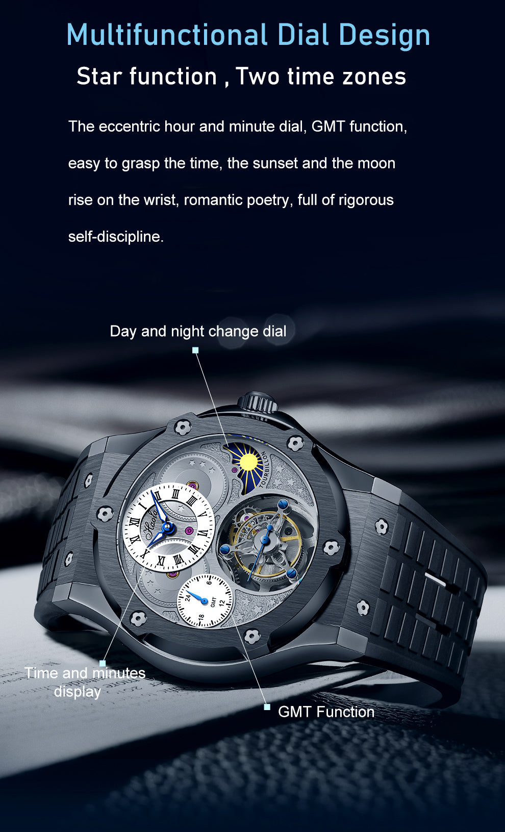 HAOFA GMT Flying Manual Tourbillon Sapphire Mirror Watches 1919