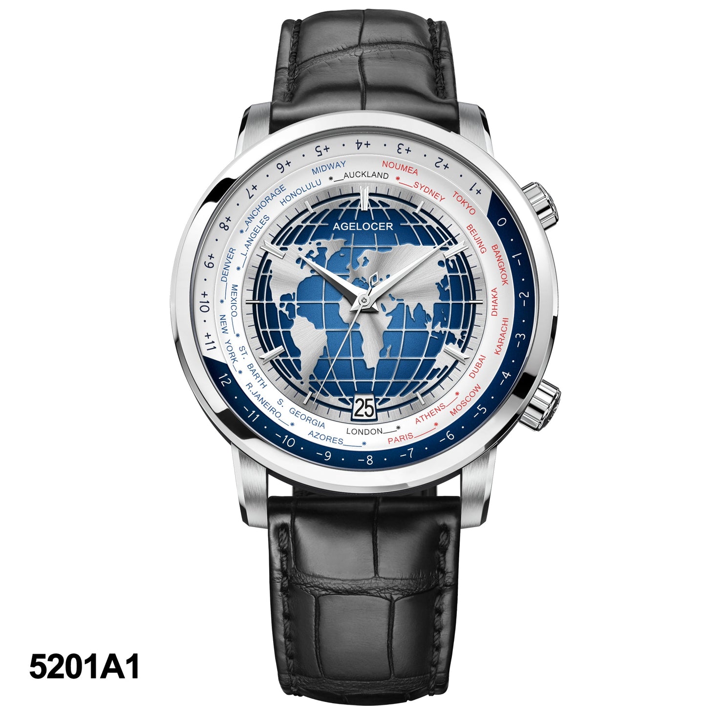 AGELOCER Automatic Watch Date Display World Time Series 5201A1 5201D2 5201E1 5201F2