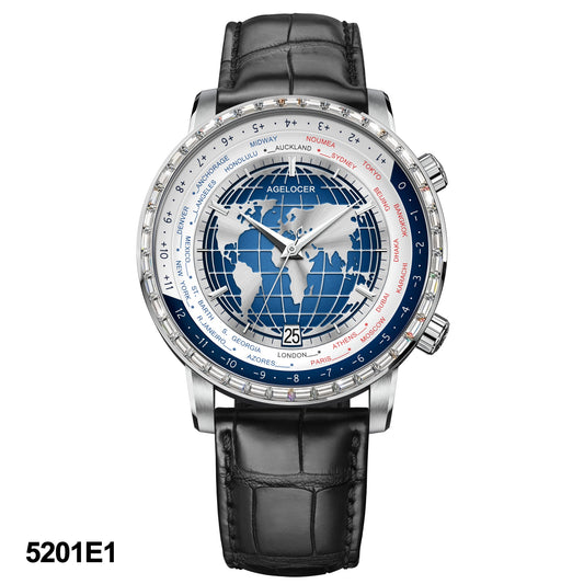 AGELOCER Automatic Watch Date Display World Time Series 5201A1 5201D2 5201E1 5201F2