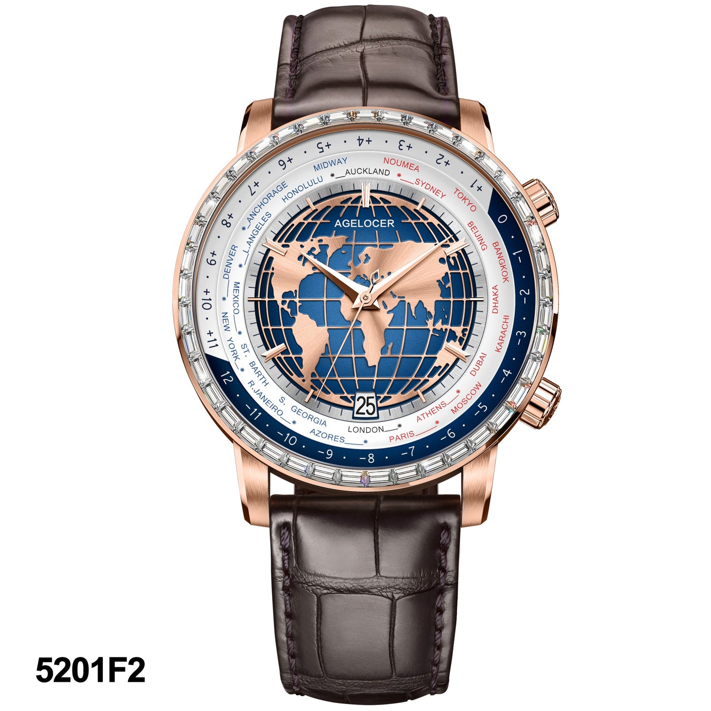 AGELOCER Automatic Watch Date Display World Time Series 5201A1 5201D2 5201E1 5201F2