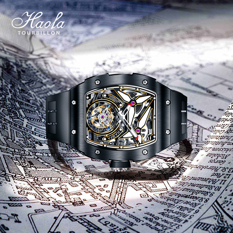 HAOFA Ceramics Bezel Automatic Tourbillon 1901-2 Double Spring Watch