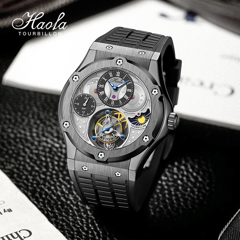 HAOFA GMT Flying Manual Tourbillon Sapphire Mirror Watches 1919