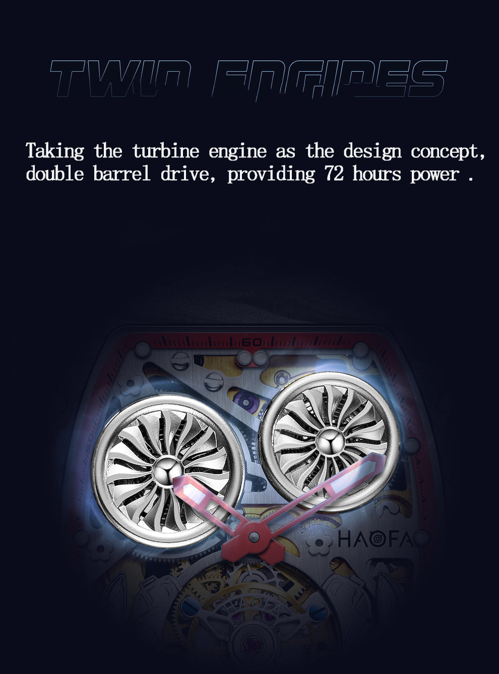 HAOFA Automatic Tourbillon Double Barrels Movement 72 Hours Power NTPT(carbon fiber)bezel Titanium Magnesium Case 1922
