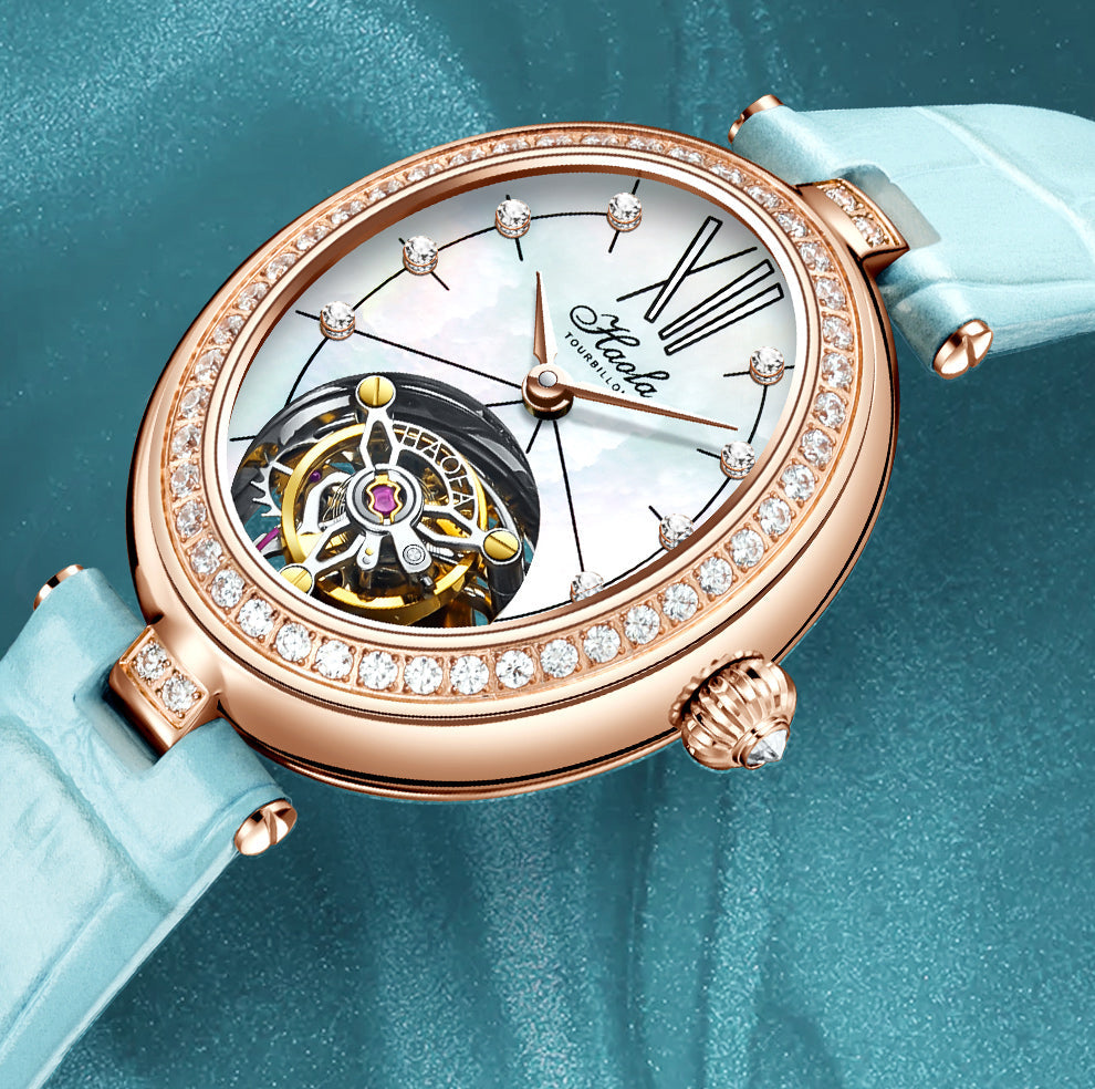 Haofa 2118 women lady Tourbillon watches Pearl dial mechanical watches Luxury Sapphire oval tourbillon movement