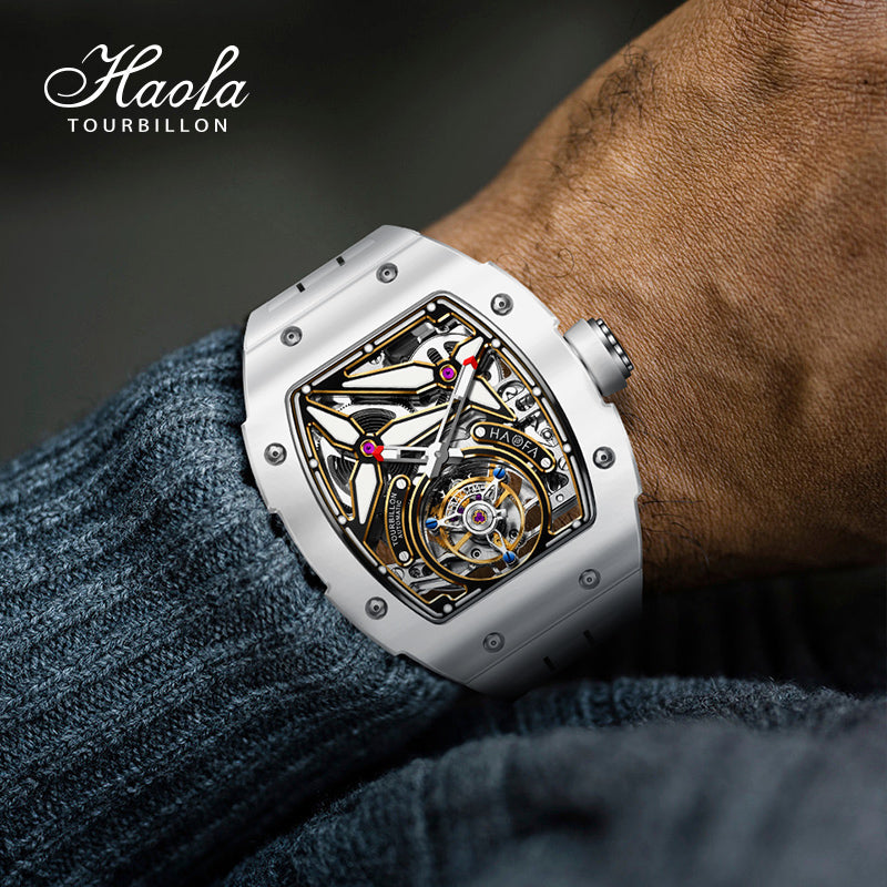 HAOFA Ceramics Bezel Automatic Tourbillon 1901-2 Double Spring Watch